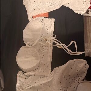 SHEIN White Eyelet Lace Crop Top